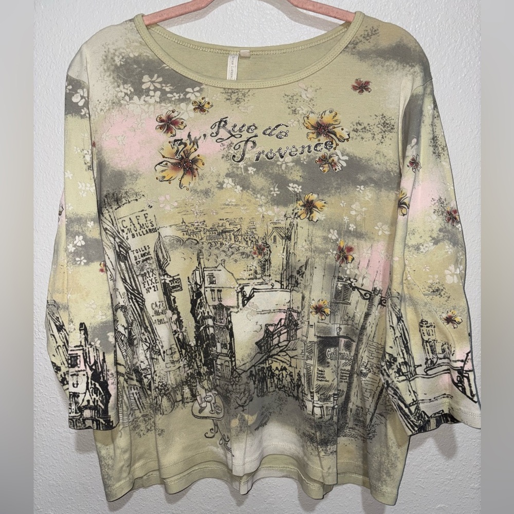 Susan Lawrence Green and Pink Graphic Blouse